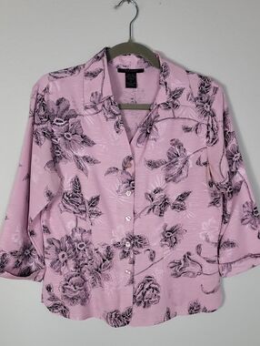 Vintage Anne Carson Silk Floral Button Up Shirt Size Small Pink Romantic Feminin